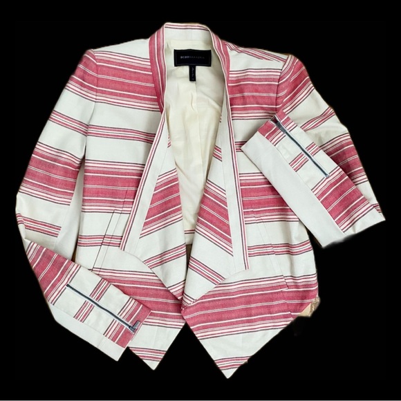 BCBG BCBGMAXAZRIA Abbey Stripe Abbey Cropped Blazer Jacket Asymmetrical Drape XS - Picture 12 of 14